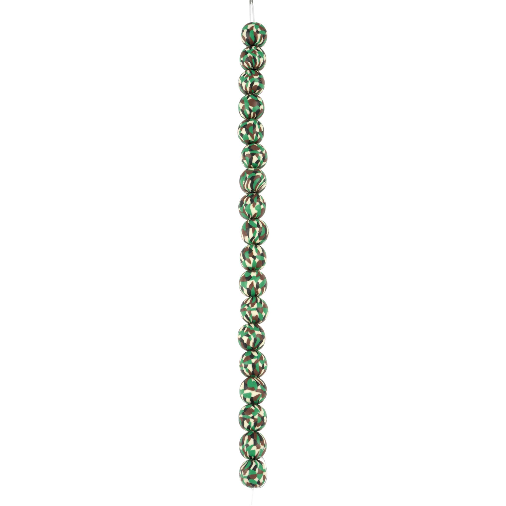 Green Camouflage Clay Round Beads, 9.5mm by Bead Landing™